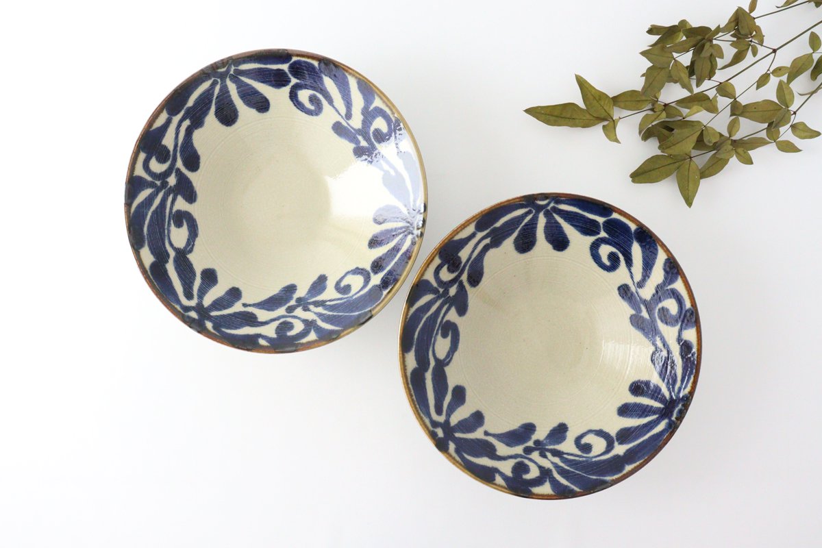 Shallow Large Bowl Blue Arabesque | Serving Bowl Mino Ware