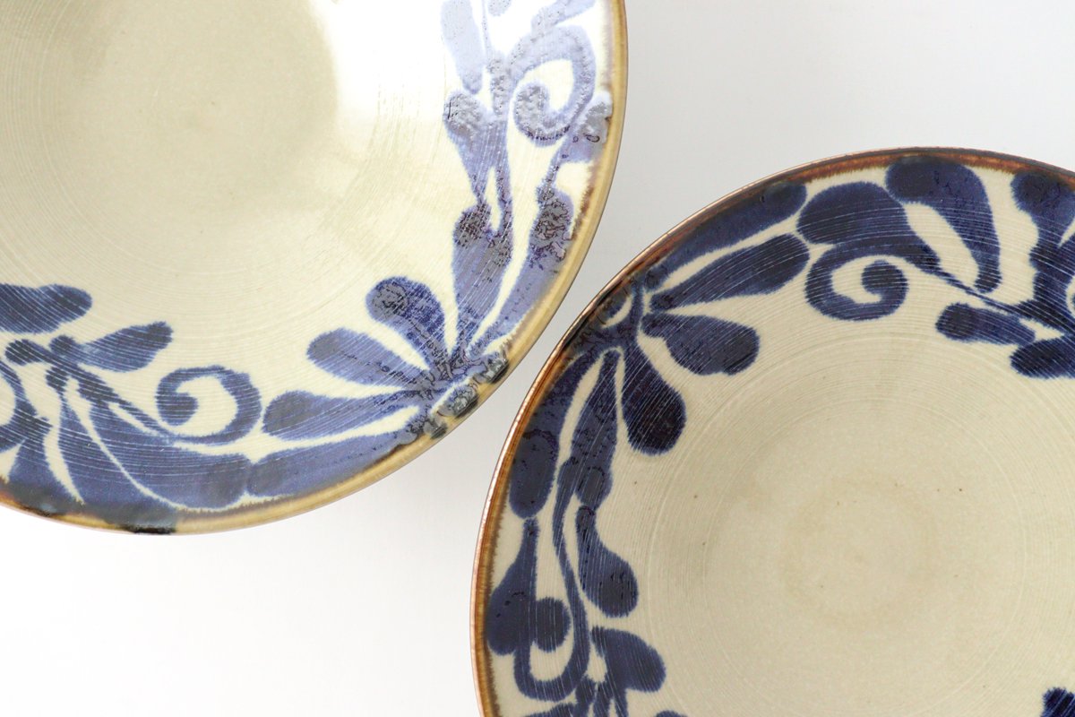 Shallow Large Bowl Blue Arabesque | Serving Bowl Mino Ware