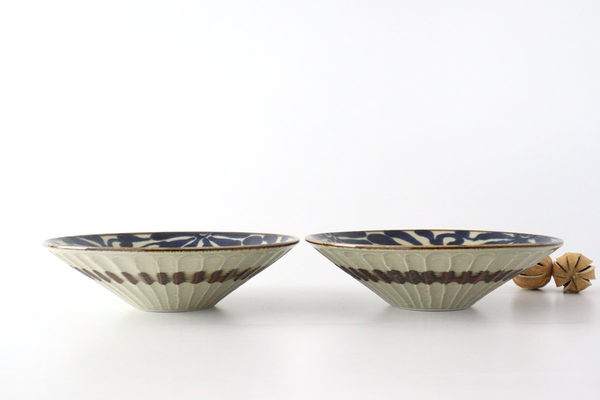 Shallow Large Bowl Blue Arabesque | Serving Bowl Mino Ware