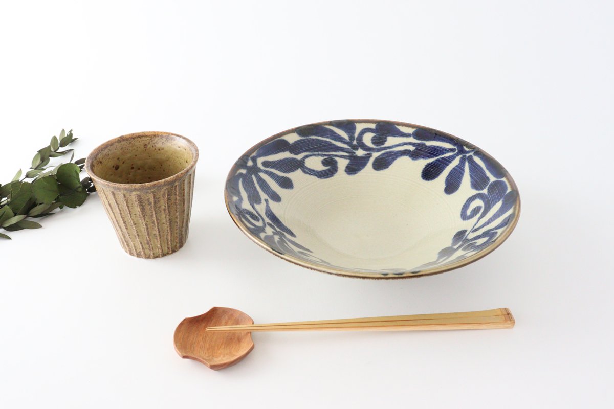 Shallow Large Bowl Blue Arabesque | Serving Bowl Mino Ware