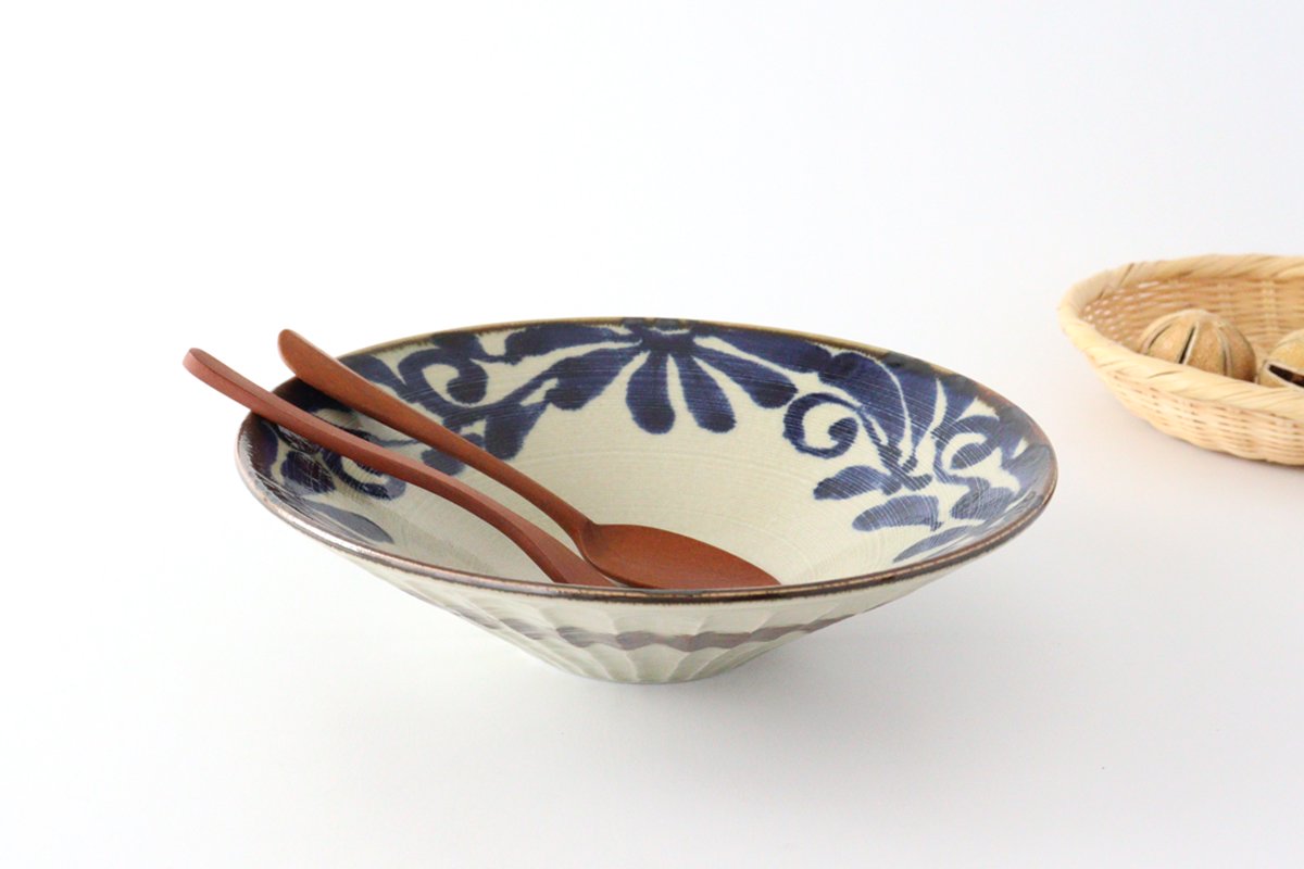 Shallow Large Bowl Blue Arabesque | Serving Bowl Mino Ware