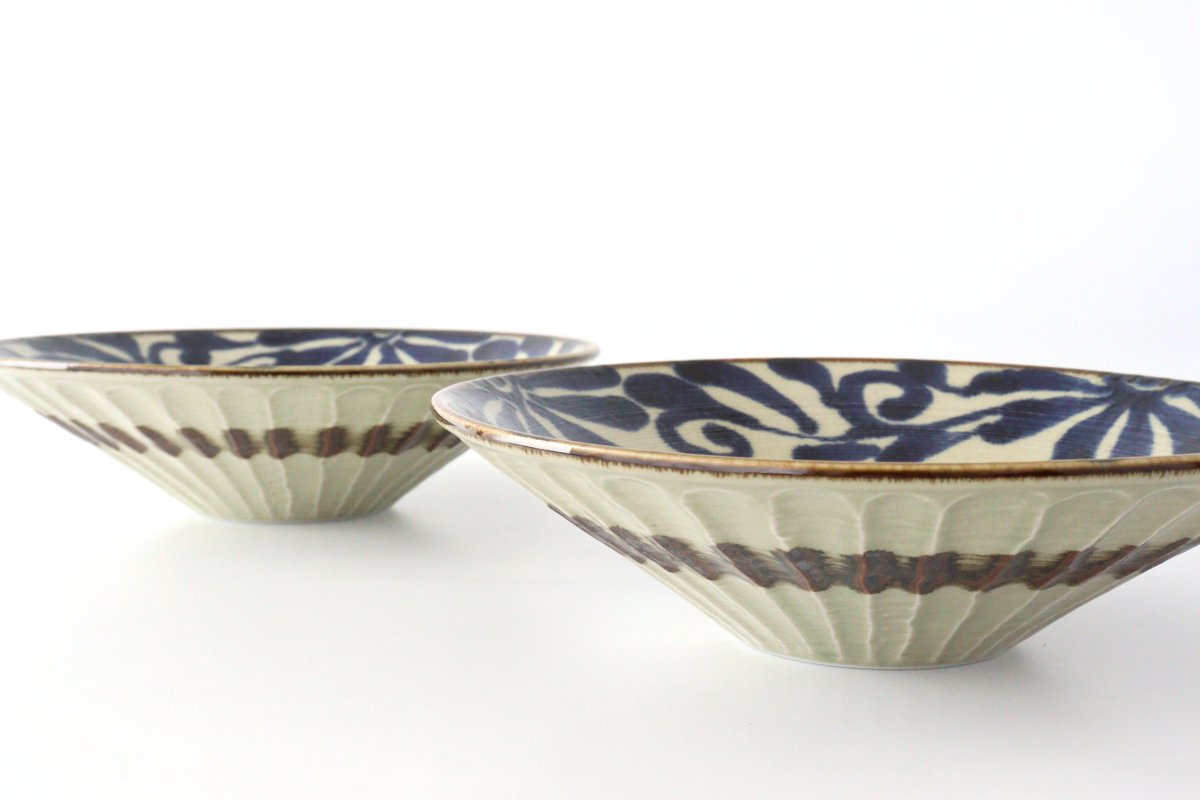 Shallow Large Bowl Blue Arabesque | Serving Bowl Mino Ware
