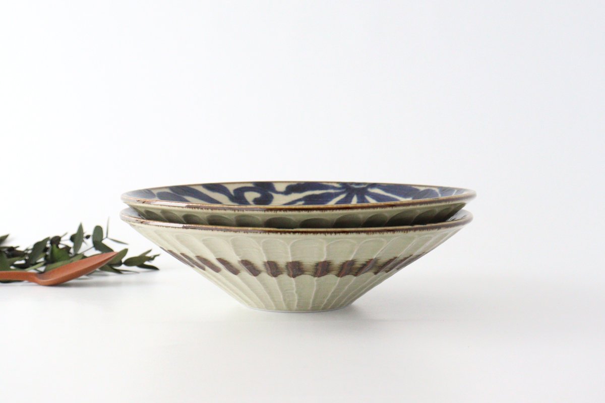Shallow Large Bowl Blue Arabesque | Serving Bowl Mino Ware