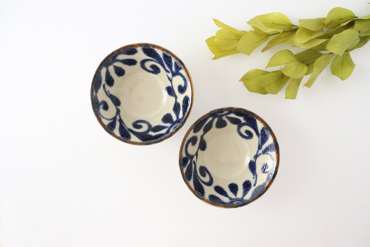 Small Deep Bowl Blue Arabesque | Kobachi Mino Ware
