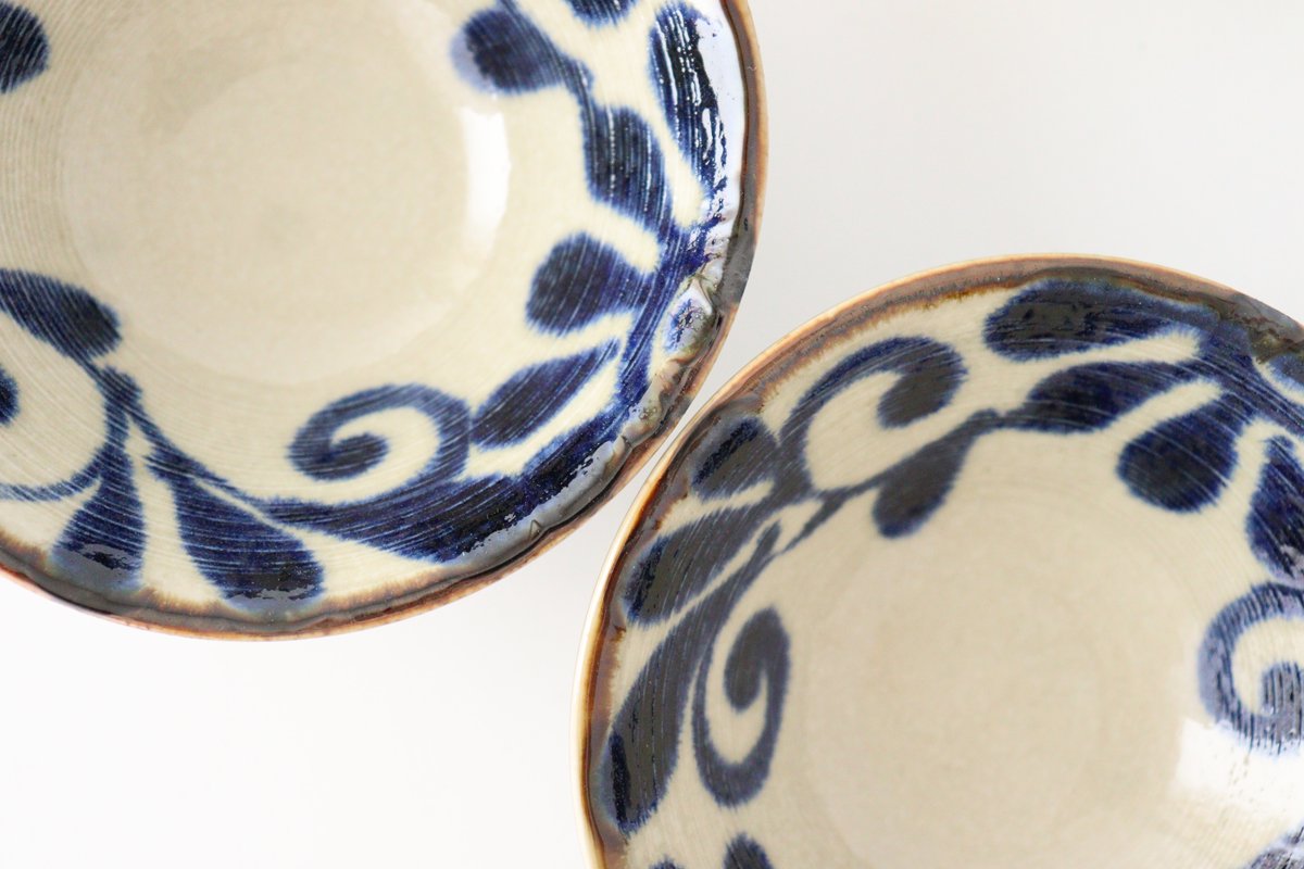 Small Deep Bowl Blue Arabesque | Kobachi Mino Ware