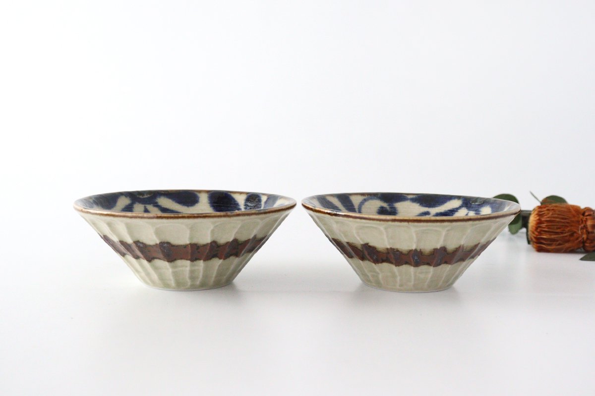 Small Deep Bowl Blue Arabesque | Kobachi Mino Ware