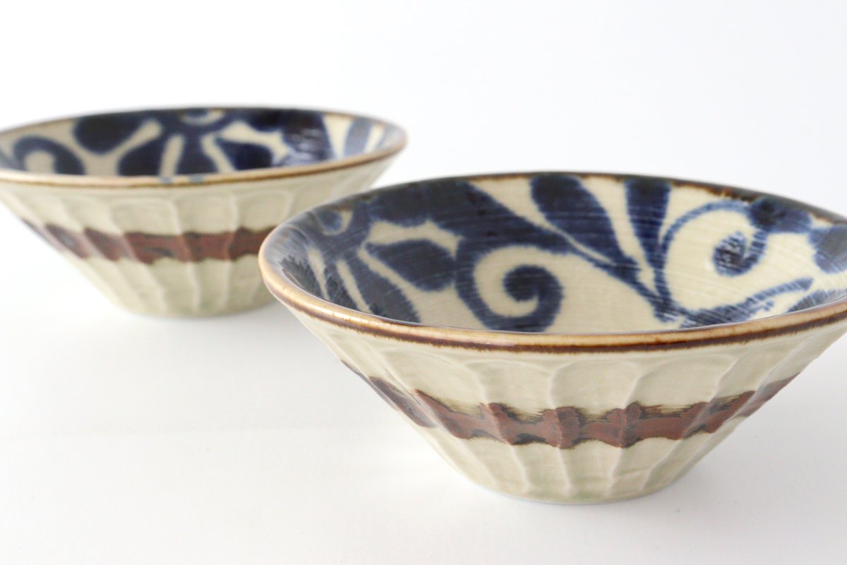 Small Deep Bowl Blue Arabesque | Kobachi Mino Ware
