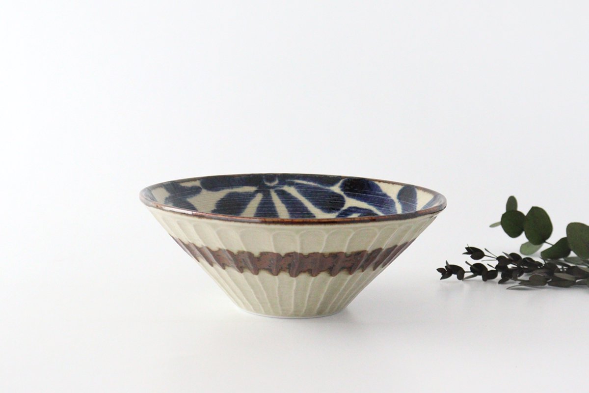 Deep Bowl Blue Arabesque Large | Ramen Bowl Mino ware
