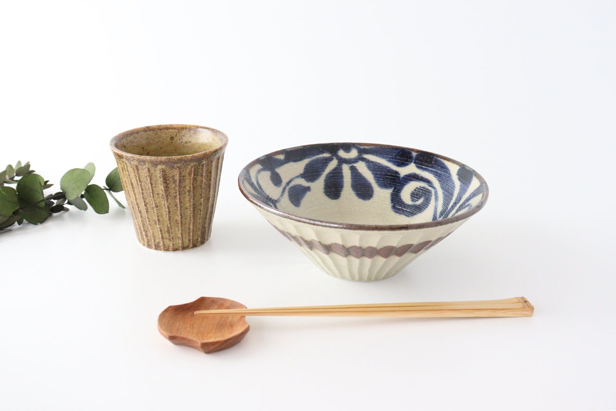 Deep Bowl Blue Arabesque Large | Ramen Bowl Mino ware