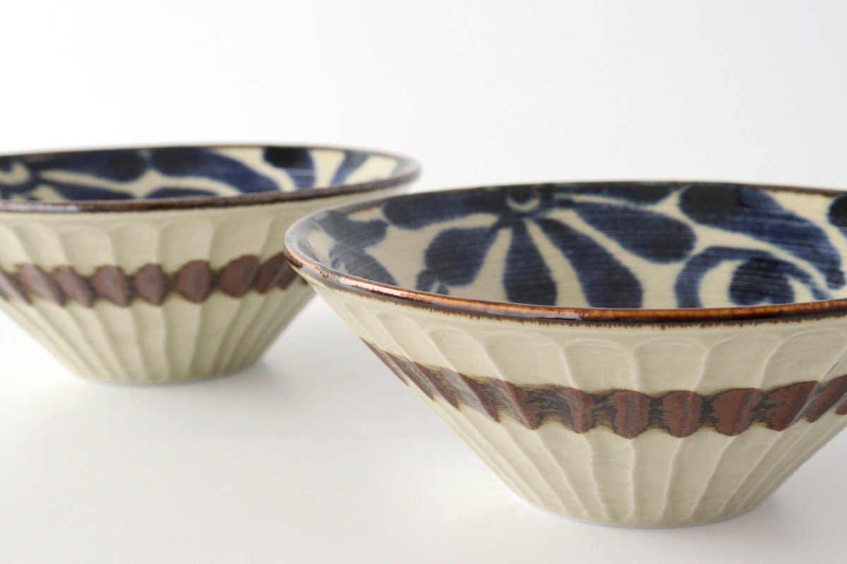 Deep Bowl Blue Arabesque Large | Ramen Bowl Mino ware