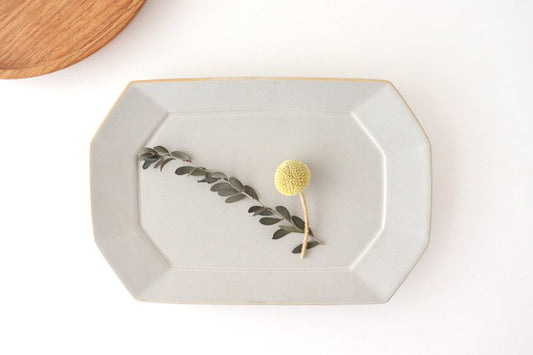 Square plate L Greige porcelain Hasami ware-TOP