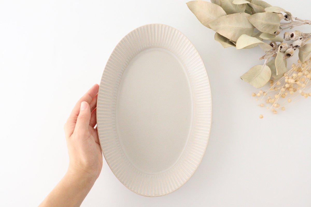 Koyo Kiln Oval Plate Shinogi Sherbet Gray L | Arita Ware
