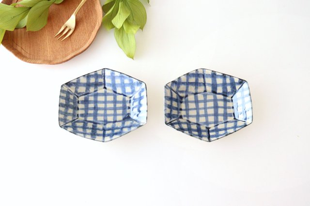 Hexagonal Medium Bowl Semi-porcelain Check | Kobachi Arita Ware