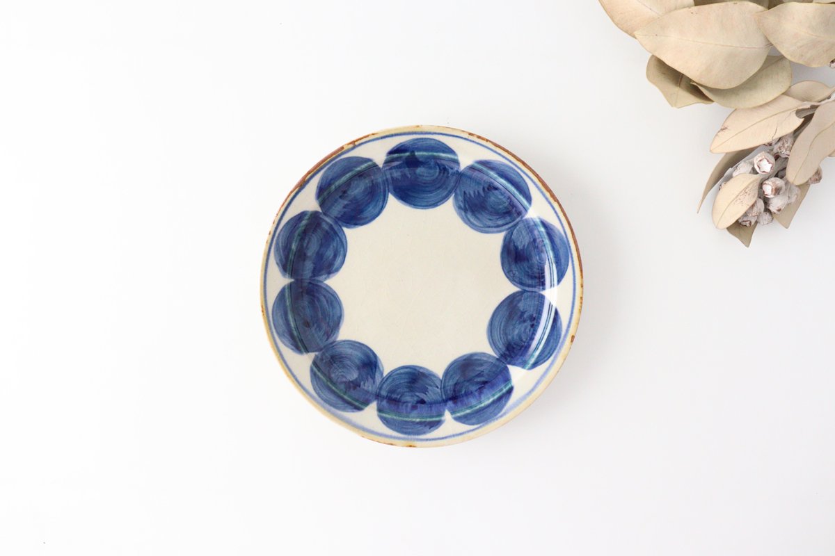 1.8 plate round row pottery blue indigo Hasami ware