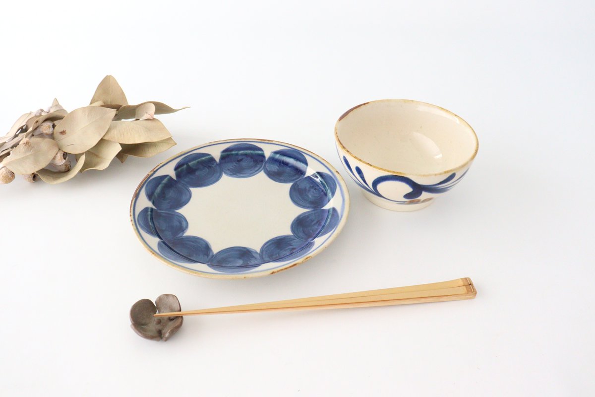 1.8 plate round row pottery blue indigo Hasami ware