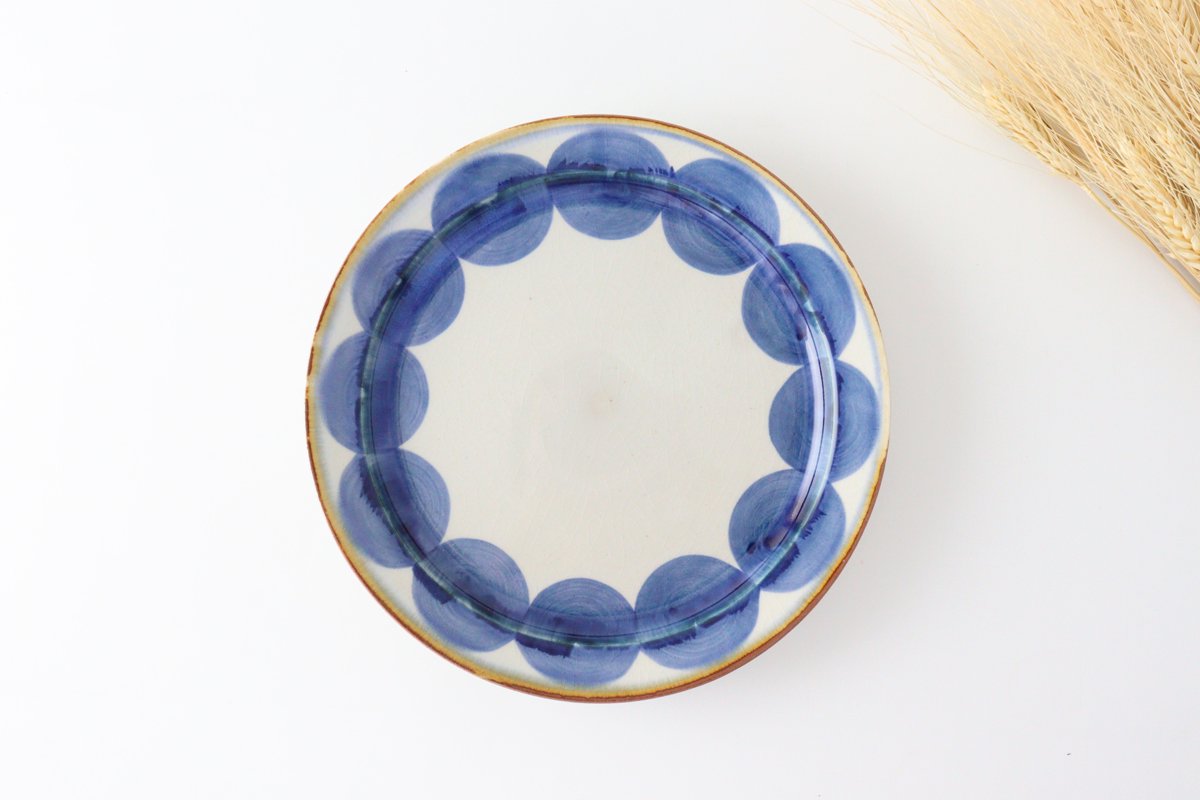 2.4 plate round row pottery blue indigo Hasami ware