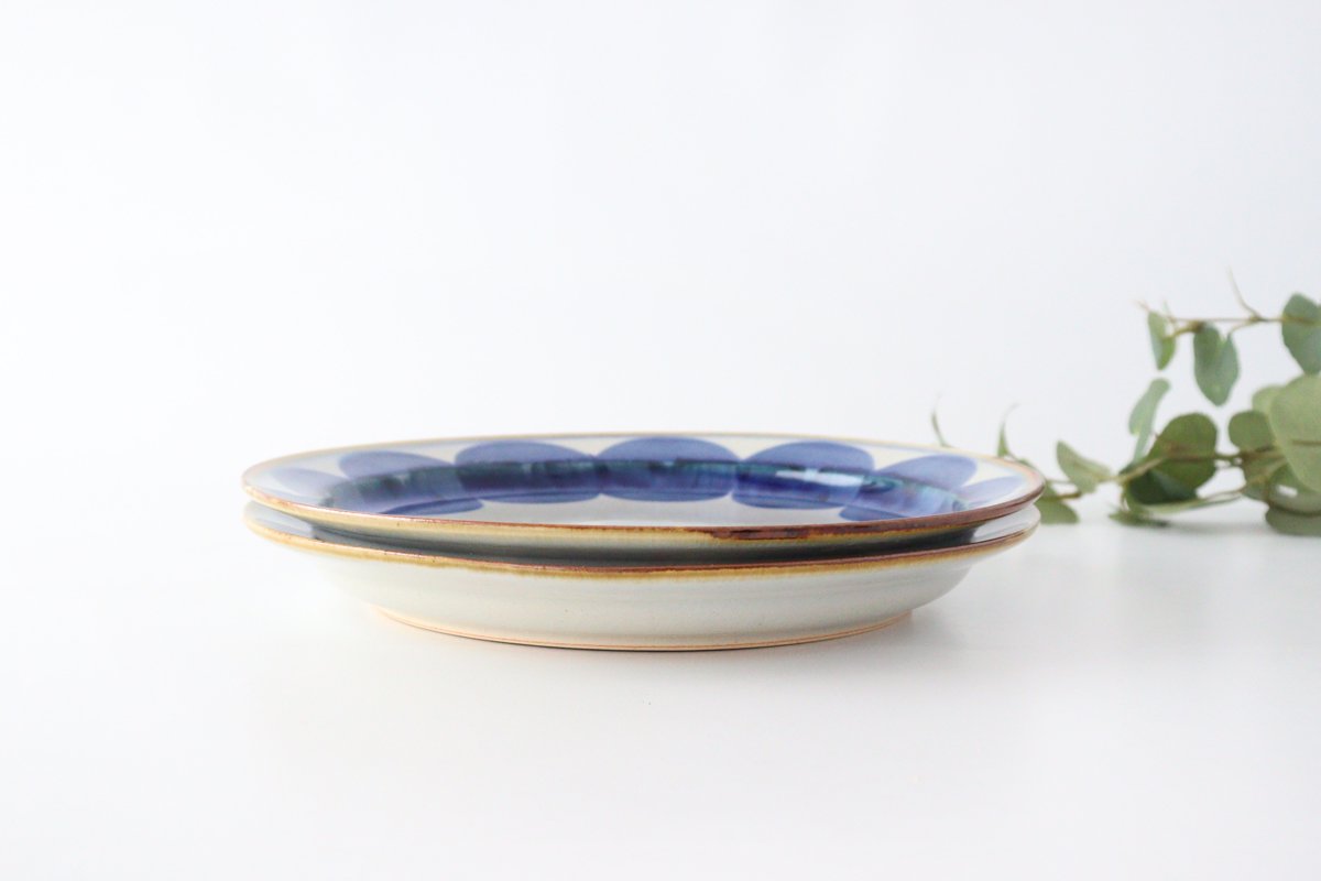 2.4 plate round row pottery blue indigo Hasami ware