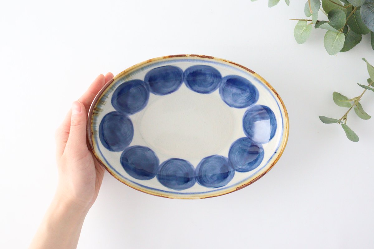 Oval Bowl Round-row Indigo | Serving Bowl Hasami Ware