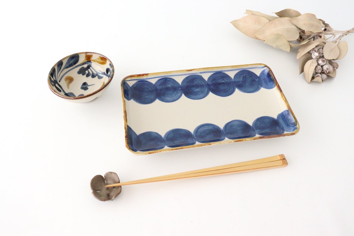 Rectangle Plate Round-row Indigo | Sushi Plate Hasami Ware-Detail2