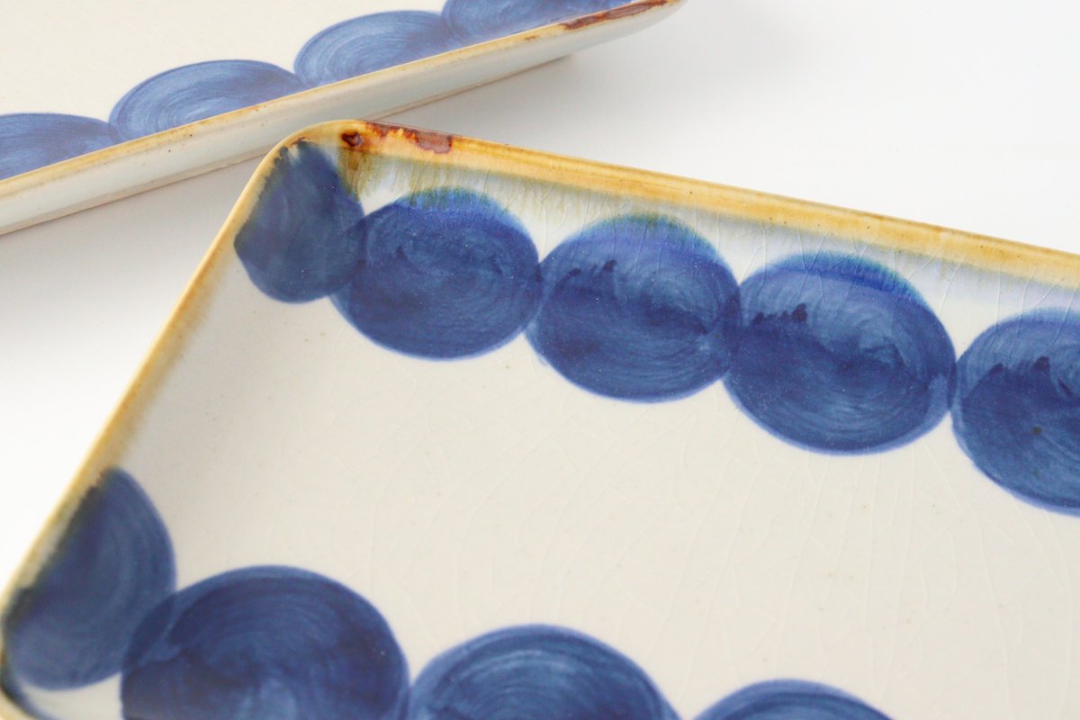 Rectangle Plate Round-row Indigo | Sushi Plate Hasami Ware-Detail7