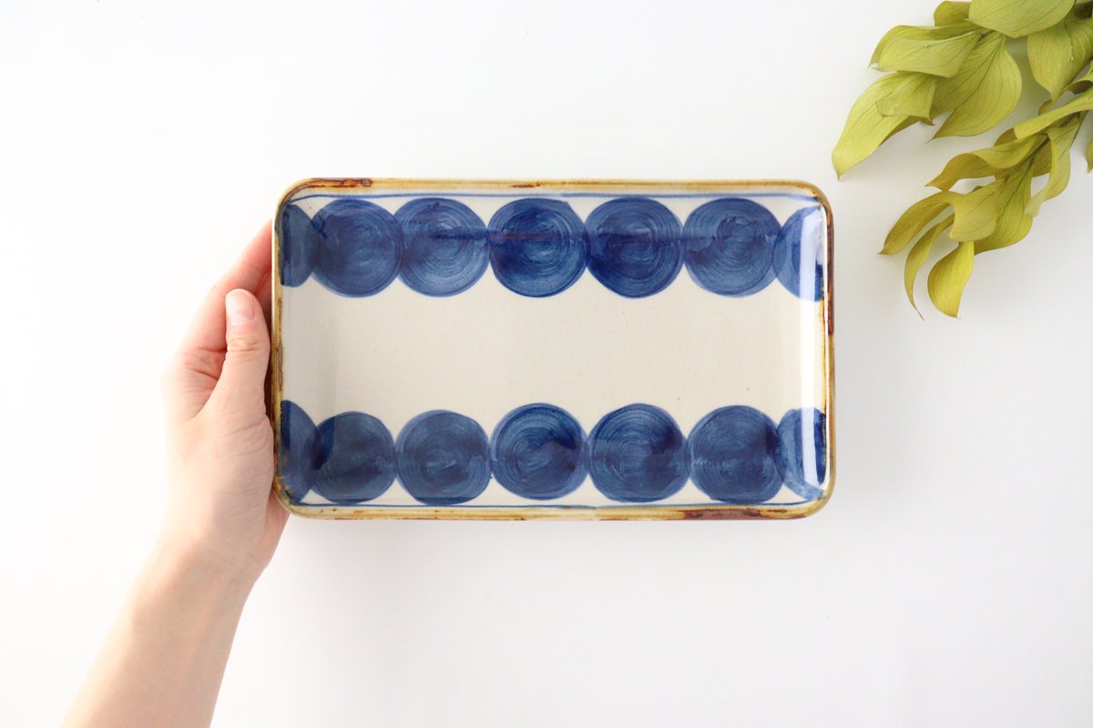 Rectangle Plate Round-row Indigo | Sushi Plate Hasami Ware-Detail9