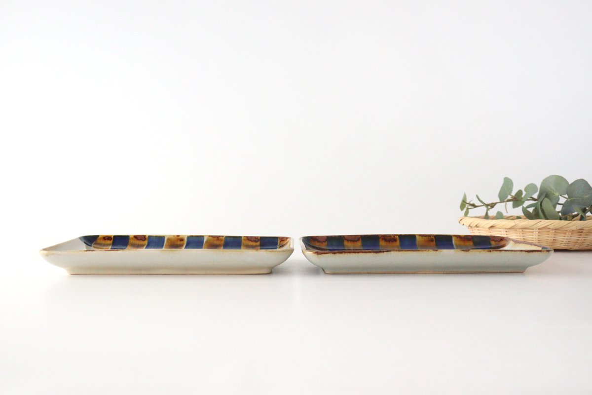 Rectangle Plate Two-color Stripes | Sushi Plate Hasami Ware-Detail2