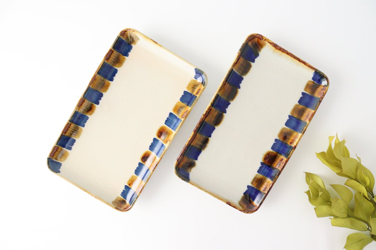 Rectangle Plate Two-color Stripes | Sushi Plate Hasami Ware-Detail10