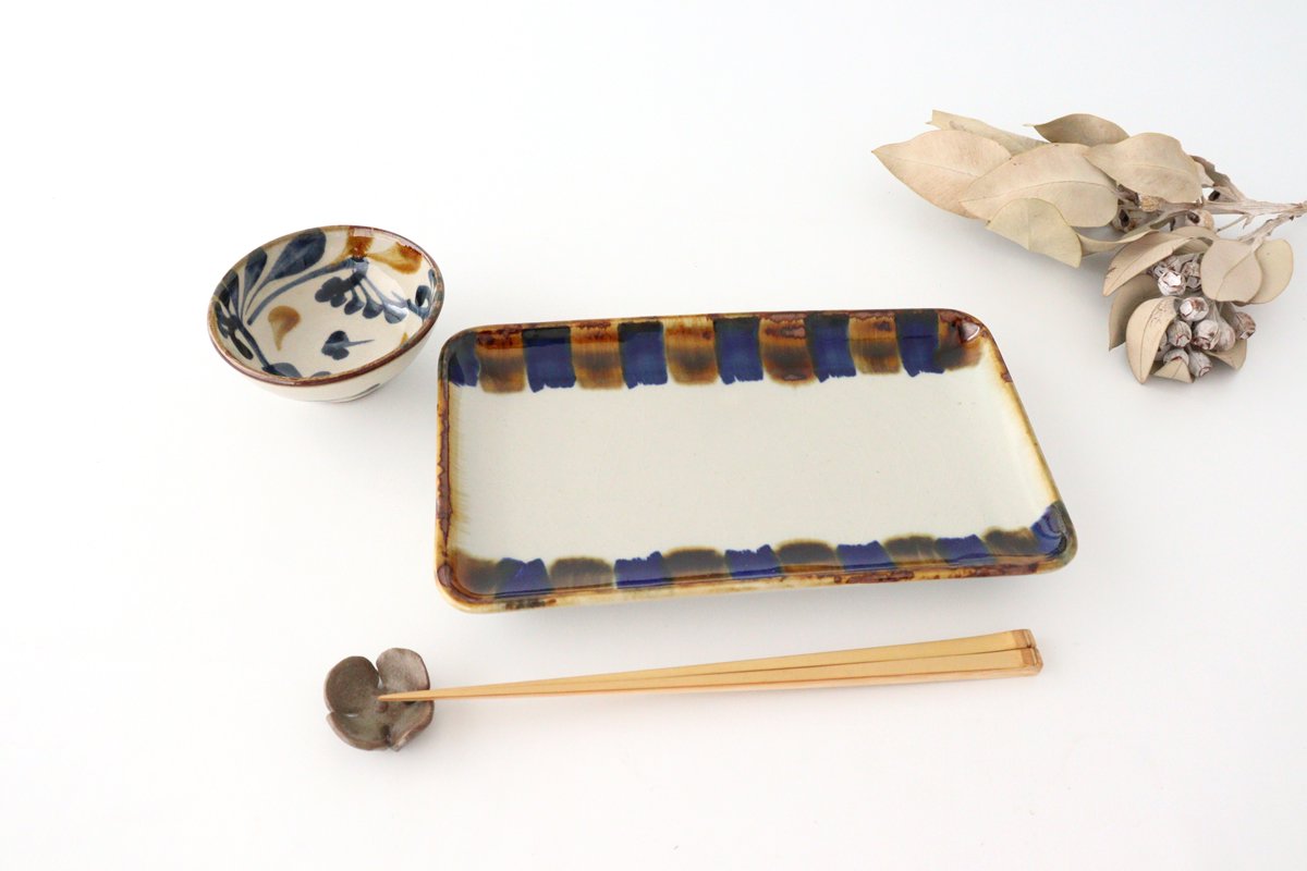Rectangle Plate Two-color Stripes | Sushi Plate Hasami Ware-Detail3