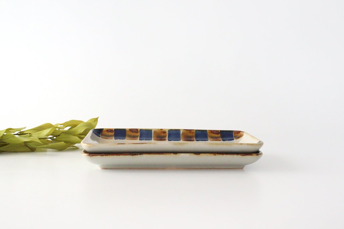 Rectangle Plate Two-color Stripes | Sushi Plate Hasami Ware-Detail5