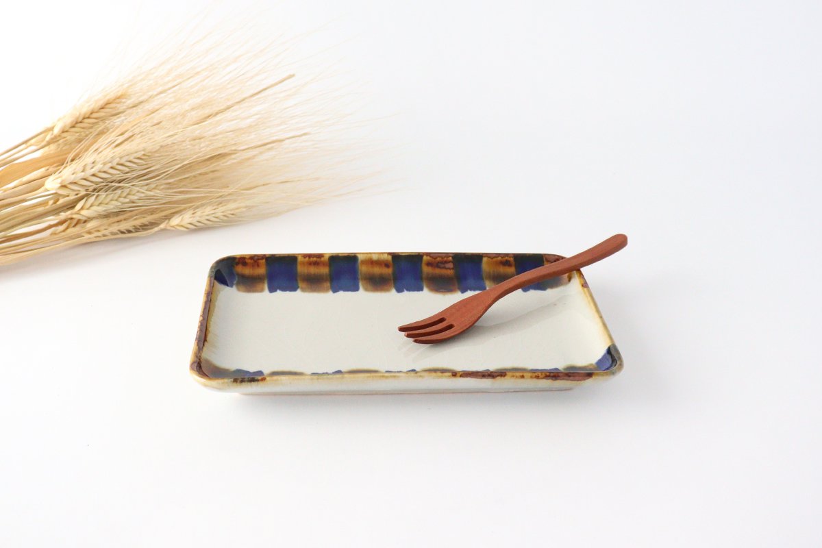 Rectangle Plate Two-color Stripes | Sushi Plate Hasami Ware-Detail6