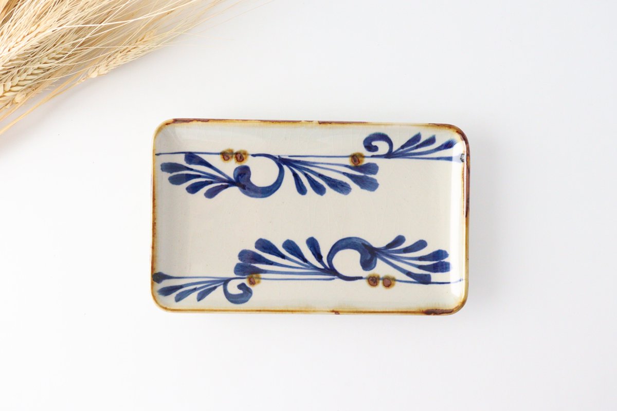 Rectangle Plate Arabesque Indigo | Sushi Plate Hasami Ware-TOP