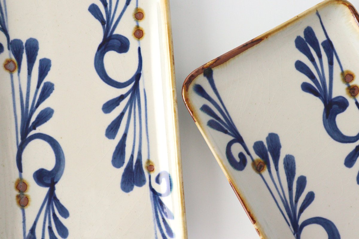 Rectangle Plate Arabesque Indigo | Sushi Plate Hasami Ware-Detail11