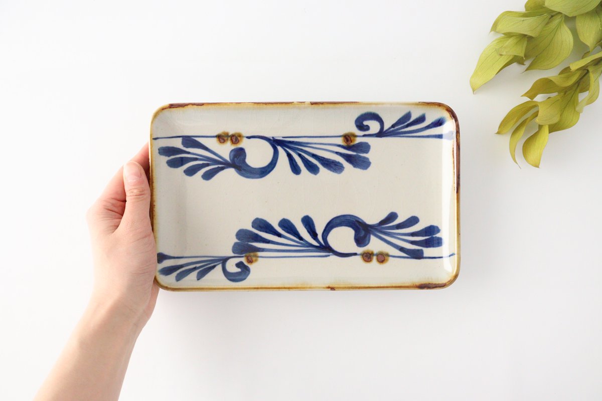 Rectangle Plate Arabesque Indigo | Sushi Plate Hasami Ware-Detail9