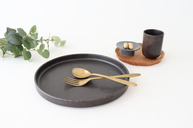 Arco Round Plate Black Matte 24.5cm/9.6in | Mino Ware