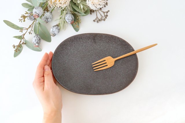 Arco Oval Plate Black Matte 21.5cm/8.5in | Mino Ware