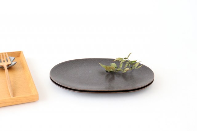 Arco Oval Plate Black Matte 21.5cm/8.5in | Mino Ware