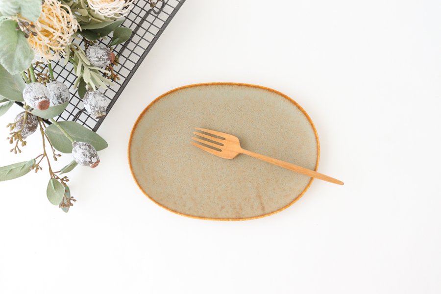 Arco Oval Plate Silver Brown 21.5cm/8.5in | Mino Ware