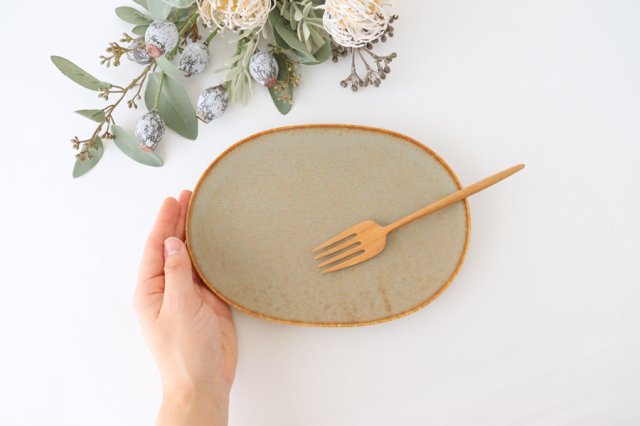 Arco Oval Plate Silver Brown 21.5cm/8.5in | Mino Ware