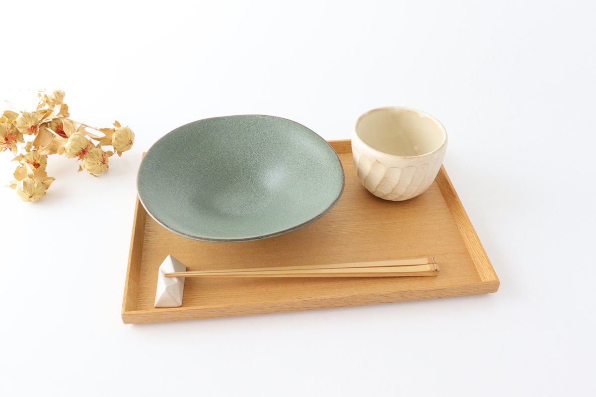 kei Morning Glory-shaped Bowl Green | Serving Bowl Mino Ware