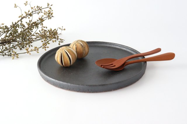 Round Plate Matte Black 24㎝/9.4in | Shigaraki Ware