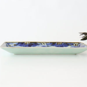 Rectangle Plate Blue FlowerーRim | Sushi Plate Hasami Ware-Detail2