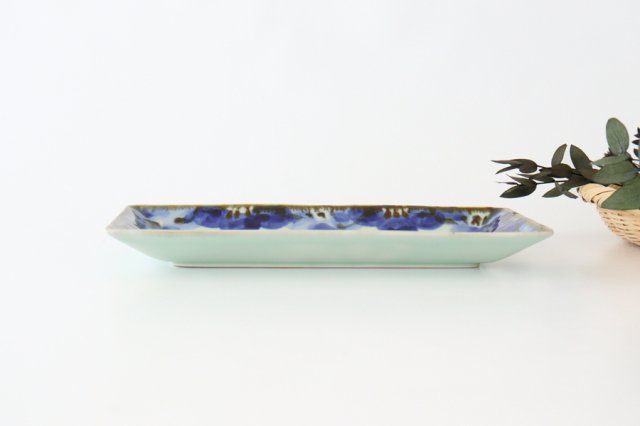 Rectangle Plate Blue FlowerーRim | Sushi Plate Hasami Ware-Detail2
