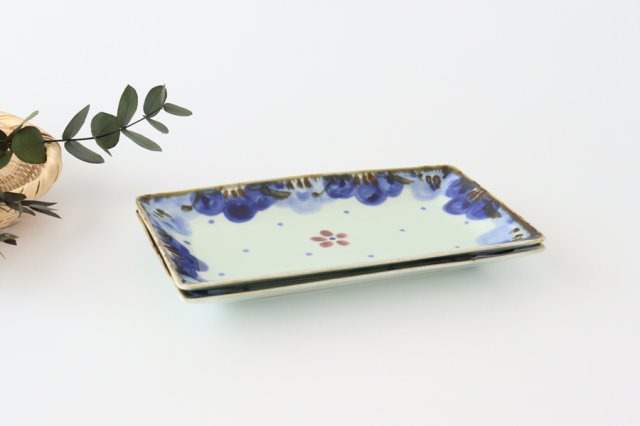 Rectangle Plate Blue FlowerーRim | Sushi Plate Hasami Ware-Detail4