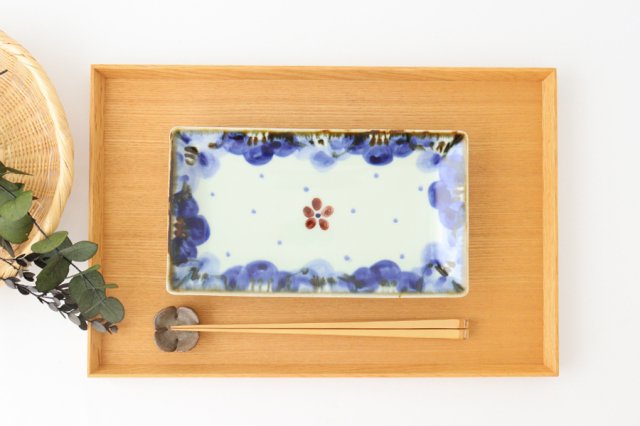 Rectangle Plate Blue FlowerーRim | Sushi Plate Hasami Ware-Detail5