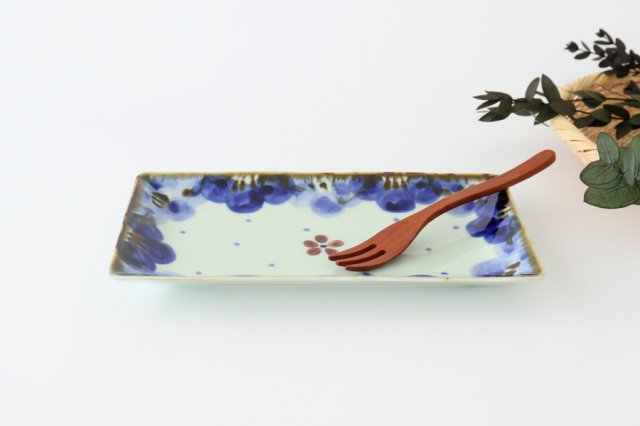Rectangle Plate Blue FlowerーRim | Sushi Plate Hasami Ware-Detail6