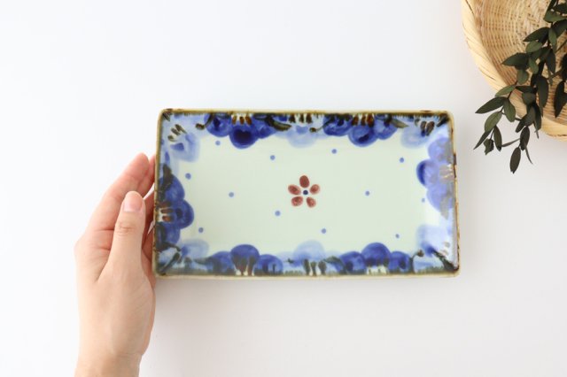 Rectangle Plate Blue FlowerーRim | Sushi Plate Hasami Ware-Detail7