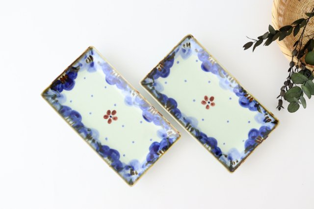 Rectangle Plate Blue FlowerーRim | Sushi Plate Hasami Ware-Detail9