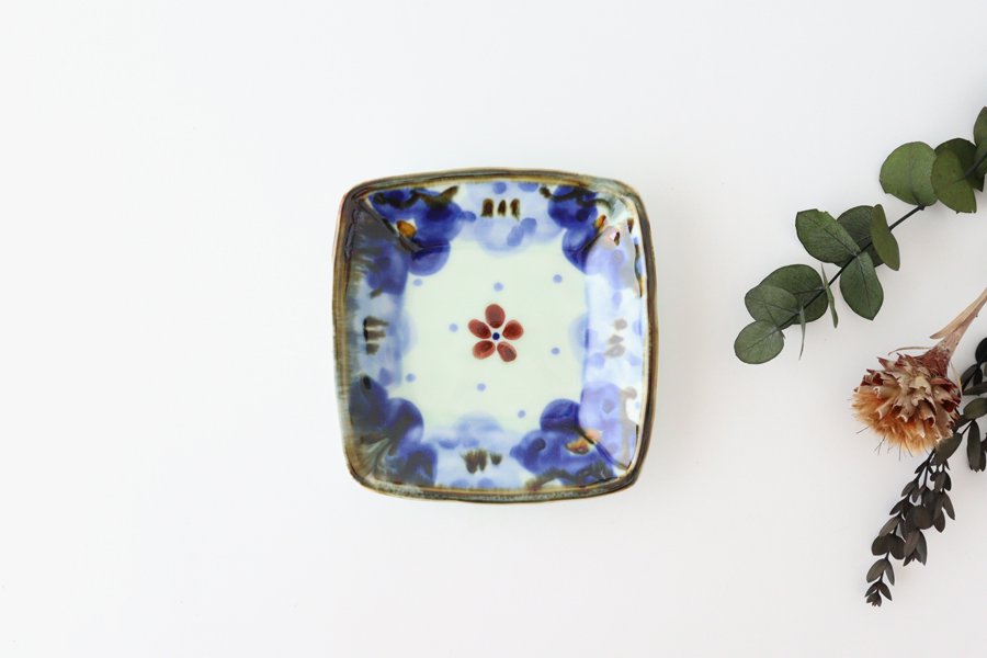 Square Plate Blue Flower 13.5cm/5.3in | Sushi Plate Hasami Ware