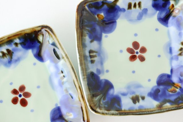 Square Plate Blue Flower 13.5cm/5.3in | Sushi Plate Hasami Ware