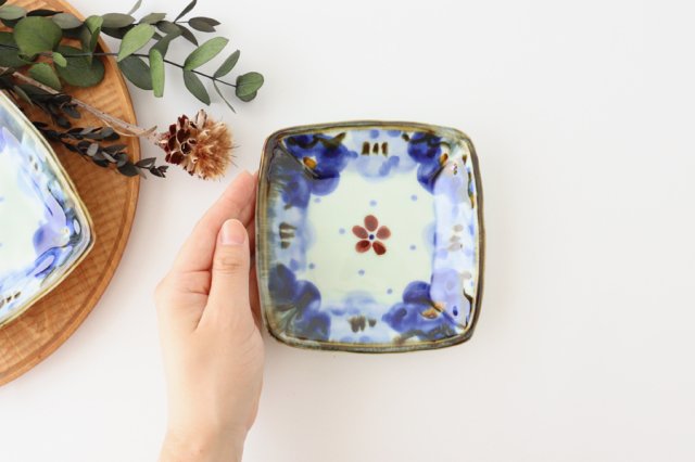 Square Plate Blue Flower 13.5cm/5.3in | Sushi Plate Hasami Ware